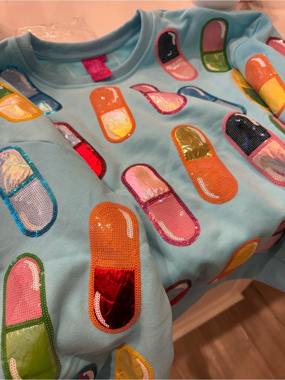 QUEEN OF SPARKLES Light Blue Sequin Capsule Sweatshirt